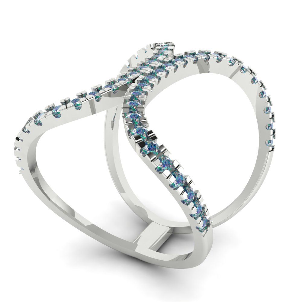 0.5 cttw Blue Moissanite Statement Engagement Ring - Solid White Gold (VVS1, Round Cut,1.3mm)
