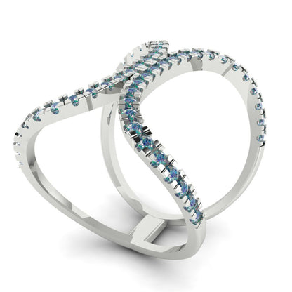 0.5 cttw Blue Moissanite Statement Engagement Ring - Solid White Gold (VVS1, Round Cut,1.3mm)