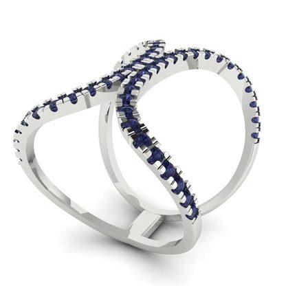 0.5 cttw Simulated Blue Sapphire Statement Engagement Ring - Solid White Gold (VVS1, Round Cut,1.3mm)