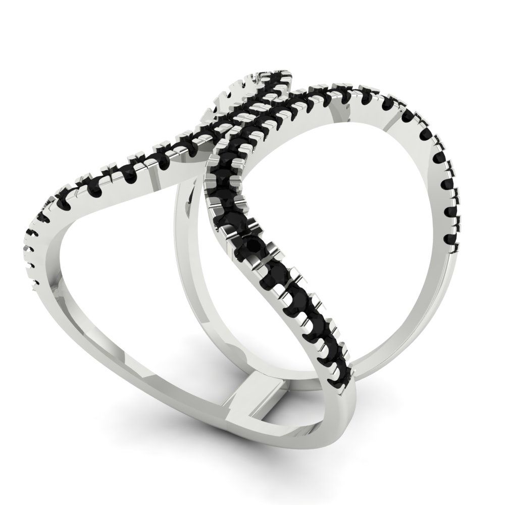 0.5 cttw Natural Onyx Statement Engagement Ring - Solid White Gold (VVS1, Round Cut,1.3mm)