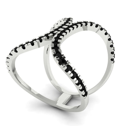 0.5 cttw Natural Onyx Statement Engagement Ring - Solid White Gold (VVS1, Round Cut,1.3mm)
