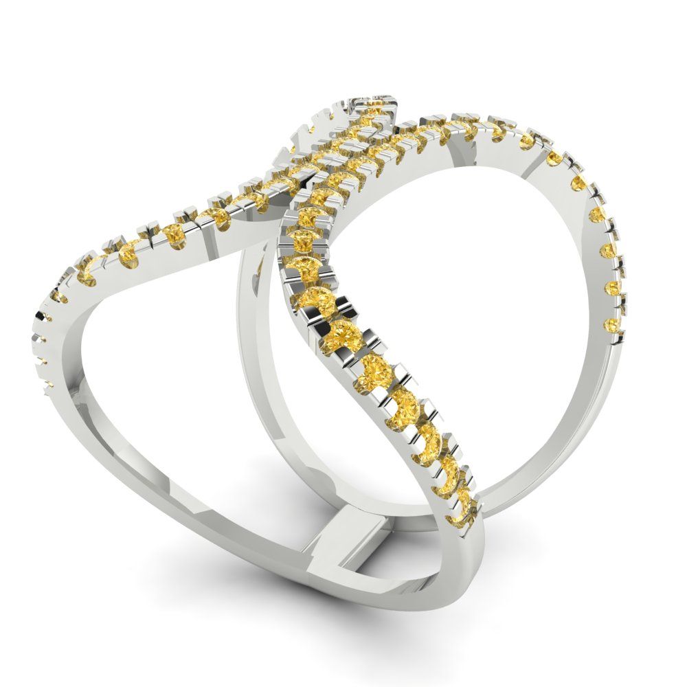 0.5 cttw Natural Citrine Statement Engagement Ring - Solid White Gold (VVS1, Round Cut,1.3mm)