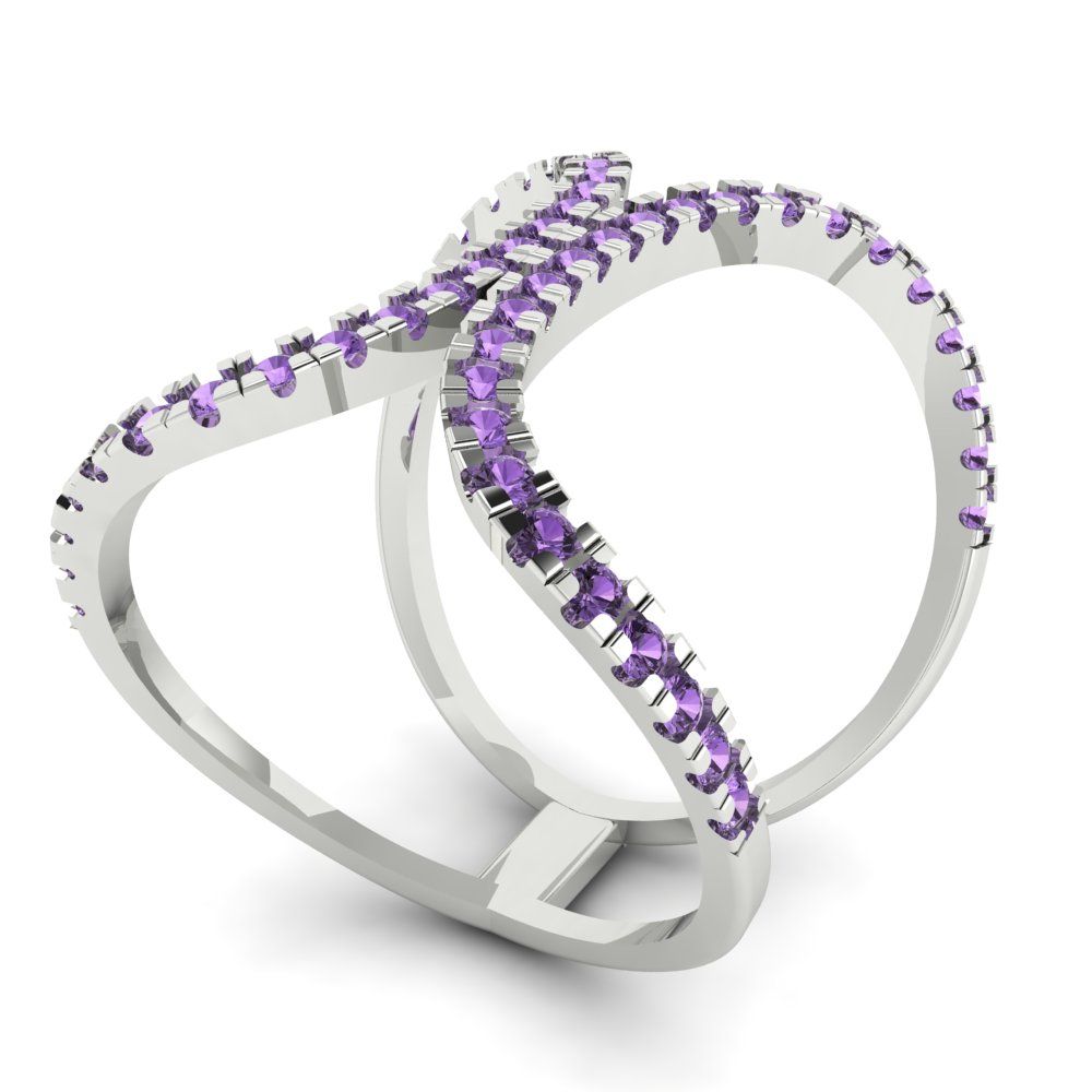 0.5 cttw Simulated Alexandrite Statement Engagement Ring - Solid White Gold (VVS1, Round Cut,1.3mm)