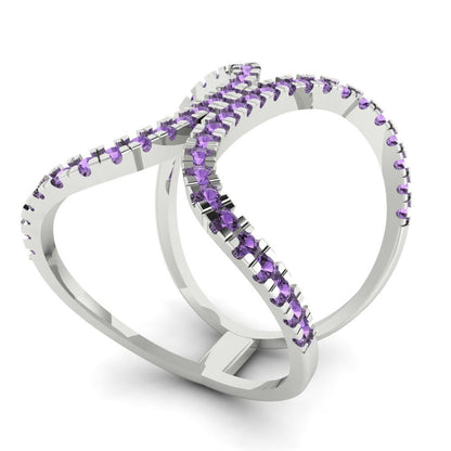 0.5 cttw Simulated Alexandrite Statement Engagement Ring - Solid White Gold (VVS1, Round Cut,1.3mm)