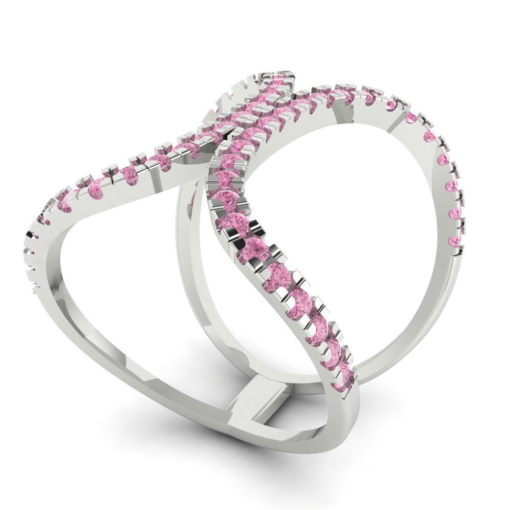 0.5 cttw Zirconia Simulated Pink Diamond Statement Engagement Ring - Solid White Gold (VVS1, Round Cut,1.3mm)