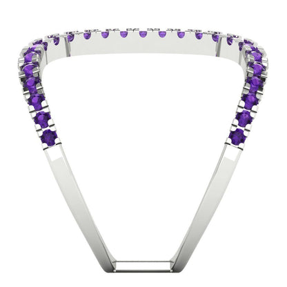 0.5 cttw Natural Amethyst Statement Engagement Ring - Solid White Gold (VVS1, Round Cut,1.3mm)