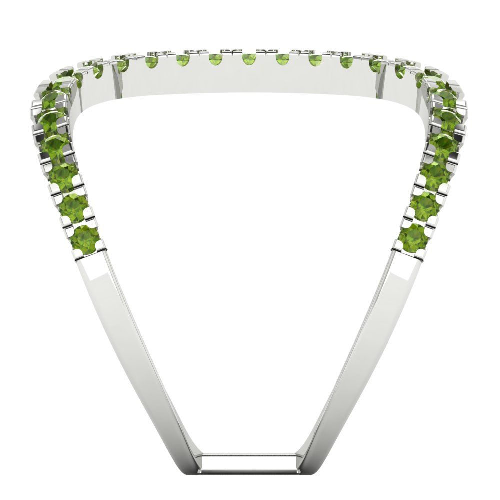 0.5 cttw Natural Peridot Statement Engagement Ring - Solid White Gold (VVS1, Round Cut,1.3mm)