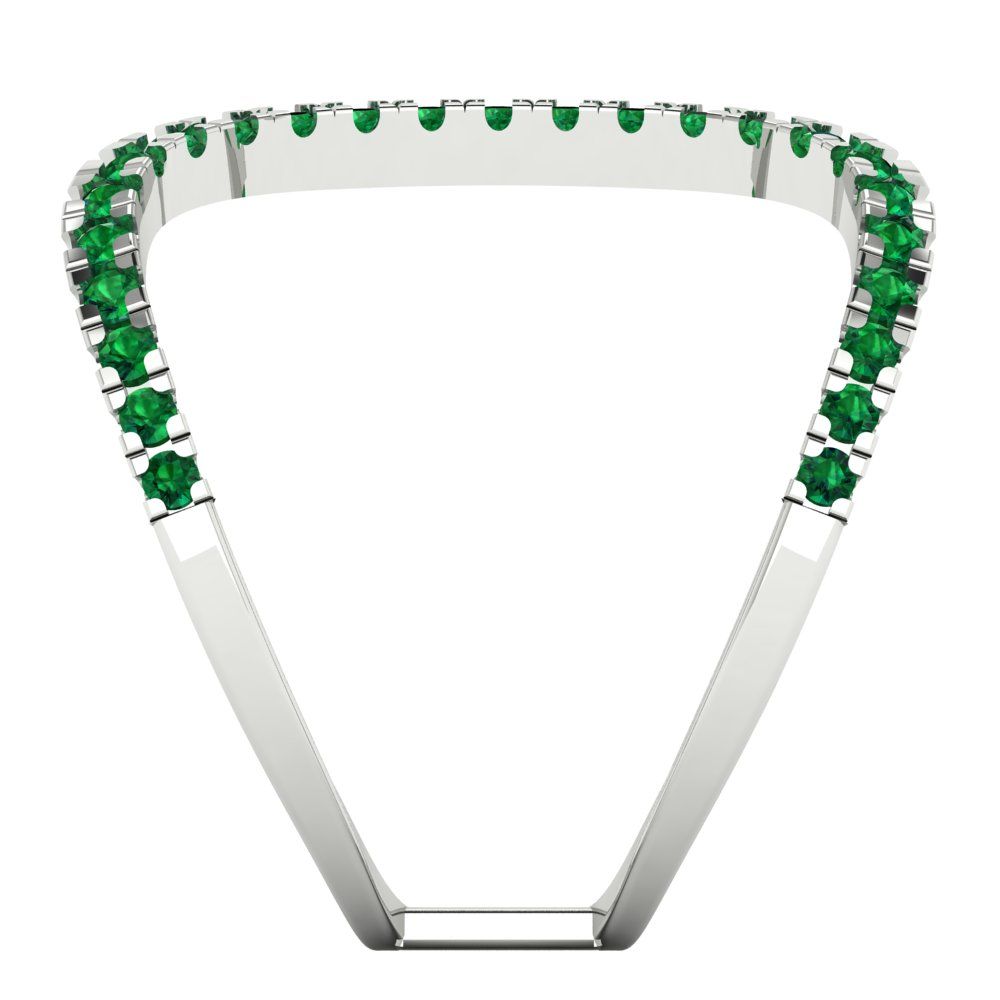 0.5 cttw Simulated Emerald Statement Engagement Ring - Solid White Gold (VVS1, Round Cut,1.3mm)