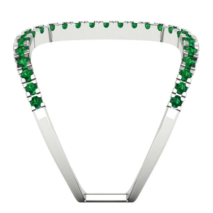 0.5 cttw Simulated Emerald Statement Engagement Ring - Solid White Gold (VVS1, Round Cut,1.3mm)