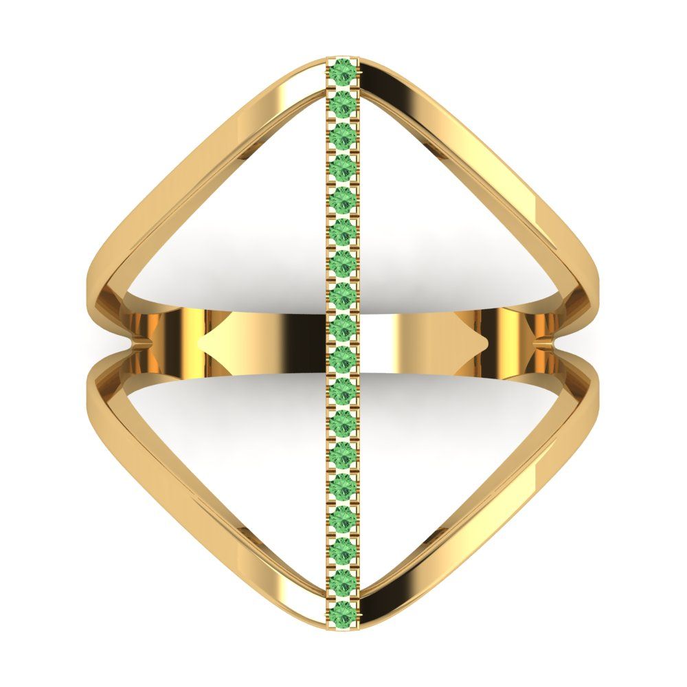 0.09 cttw Zirconia Simulated Green Diamond Statement Engagement Ring - Solid Yellow Gold (VVS1, Round Cut,1.0mm)