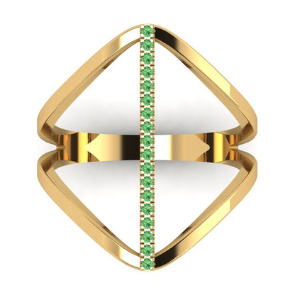 0.09 cttw Zirconia Simulated Green Diamond Statement Engagement Ring - Solid Yellow Gold (VVS1, Round Cut,1.0mm)