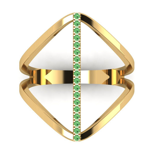 0.09 cttw Zirconia Simulated Green Diamond Statement Engagement Ring - Solid Yellow Gold (VVS1, Round Cut,1.0mm)