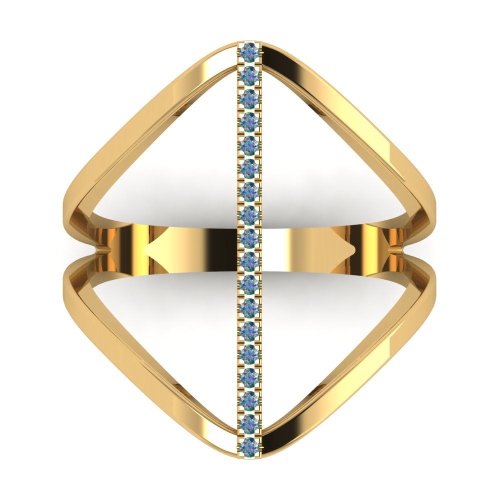 0.09 cttw Blue Moissanite Statement Engagement Ring - Solid Gold (Round Cut,1.0mm)