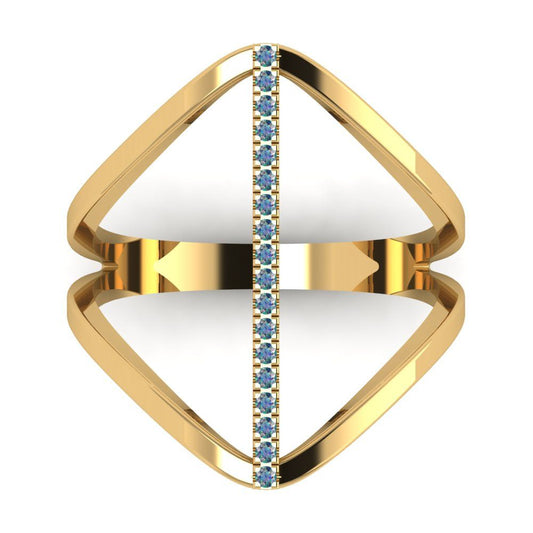 0.09 cttw Blue Moissanite Statement Engagement Ring - Solid Yellow Gold (VVS1, Round Cut,1.0mm)