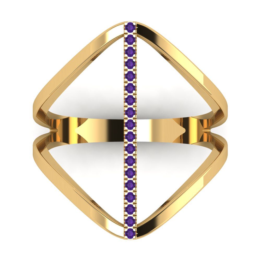 0.09 cttw Natural Amethyst Statement Engagement Ring - Solid Gold (Round Cut,1.0mm)