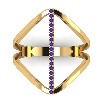 0.09 cttw Natural Amethyst Statement Engagement Ring - Solid Gold (Round Cut,1.0mm)