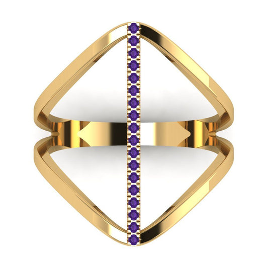 0.09 cttw Natural Amethyst Statement Engagement Ring - Solid Yellow Gold (VVS1, Round Cut,1.0mm)