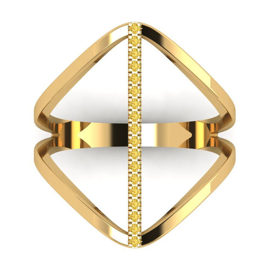 0.09 cttw Zirconia Simulated Yellow Diamond Statement Engagement Ring - Solid Yellow Gold (VVS1, Round Cut,1.0mm)