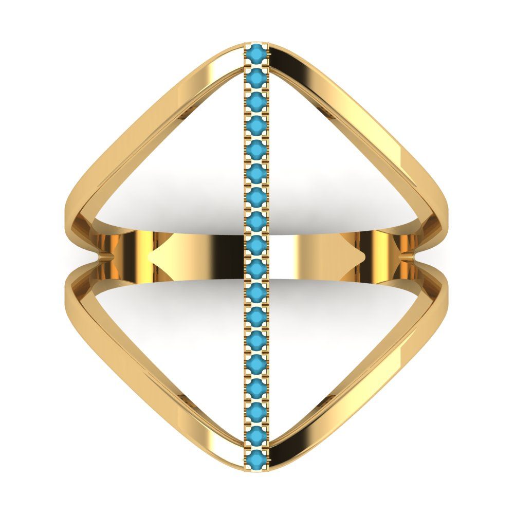 0.09 cttw Simulated Turquoise Statement Engagement Ring - Solid Yellow Gold (VVS1, Round Cut,1.0mm)