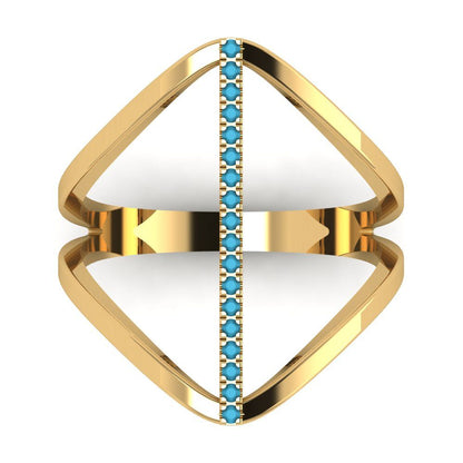 0.09 cttw Simulated Turquoise Statement Engagement Ring - Solid Yellow Gold (VVS1, Round Cut,1.0mm)