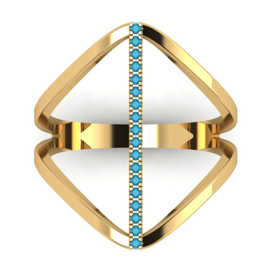 0.09 cttw Simulated Turquoise Statement Engagement Ring - Solid Yellow Gold (VVS1, Round Cut,1.0mm)