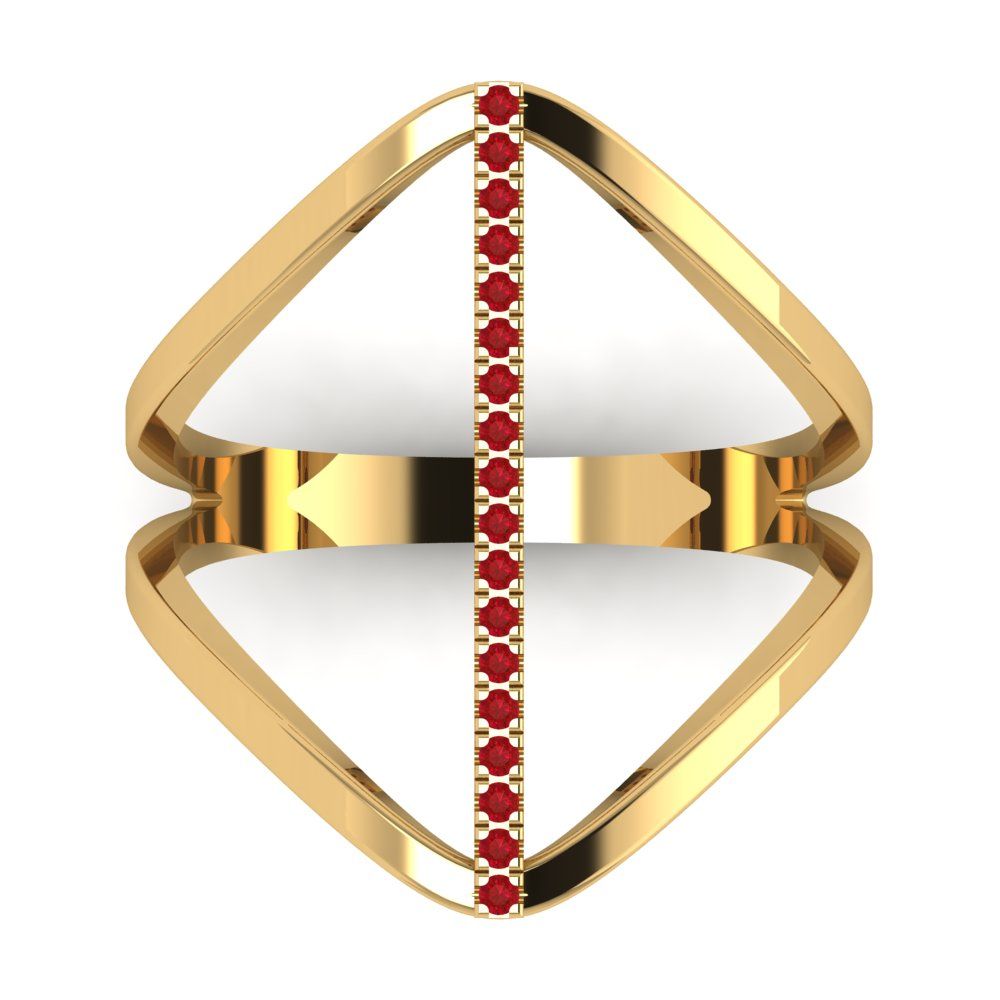 0.09 cttw Simulated Ruby Statement Engagement Ring - Solid Yellow Gold (VVS1, Round Cut,1.0mm)