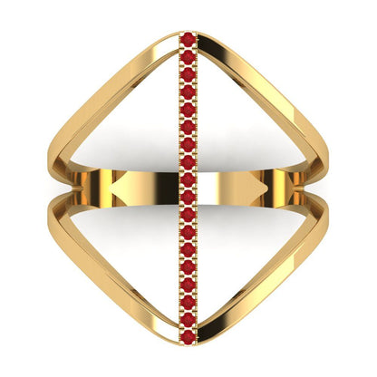 0.09 cttw Simulated Ruby Statement Engagement Ring - Solid Yellow Gold (VVS1, Round Cut,1.0mm)
