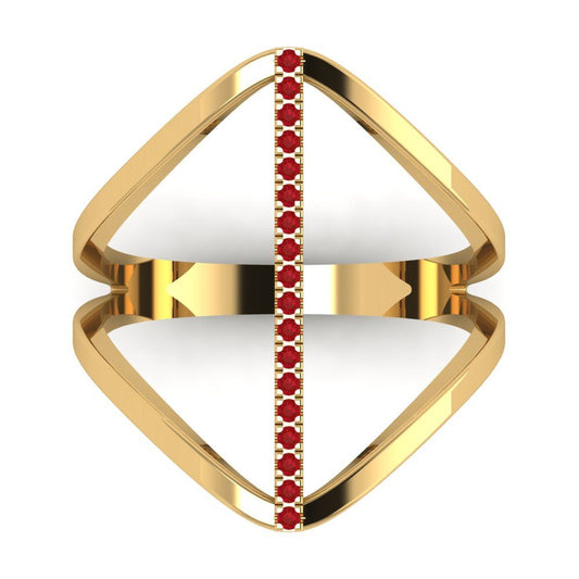 0.09 cttw Simulated Ruby Statement Engagement Ring - Solid Yellow Gold (VVS1, Round Cut,1.0mm)