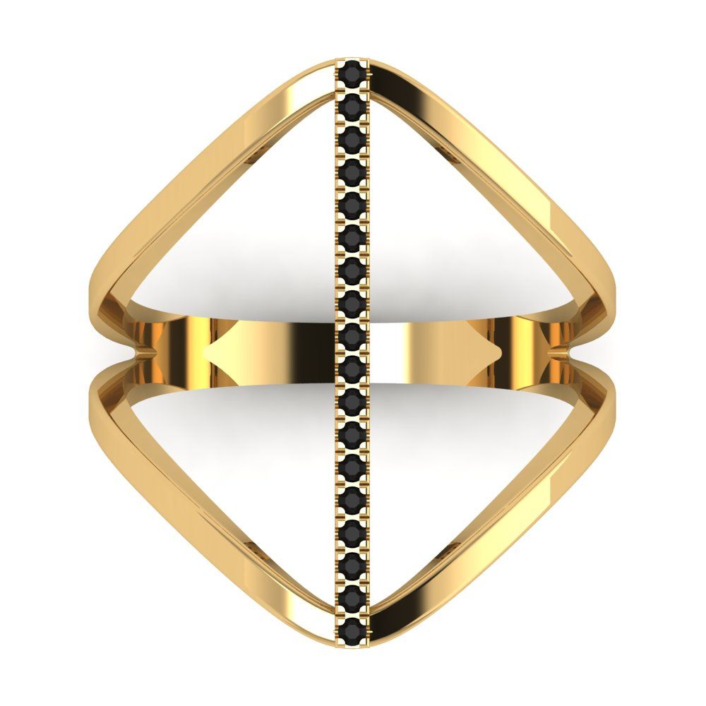 0.09 cttw Natural Onyx Statement Engagement Ring - Solid Yellow Gold (VVS1, Round Cut,1.0mm)