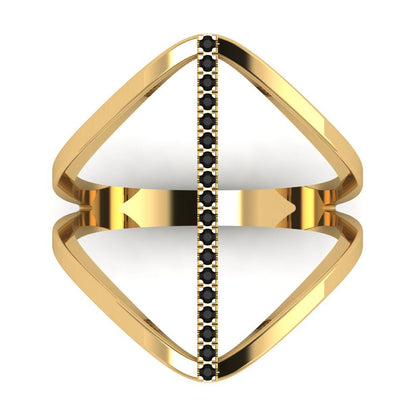 0.09 cttw Natural Onyx Statement Engagement Ring - Solid Yellow Gold (VVS1, Round Cut,1.0mm)