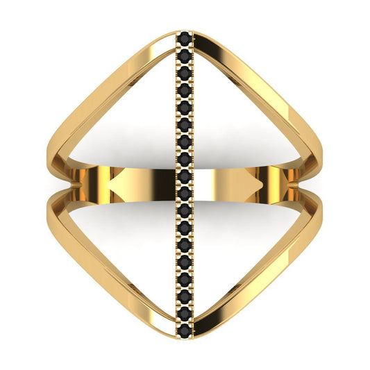 0.09 cttw Natural Onyx Statement Engagement Ring - Solid Yellow Gold (VVS1, Round Cut,1.0mm)