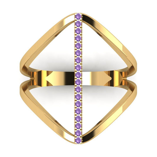 0.09 cttw Simulated Alexandrite Statement Engagement Ring - Solid Yellow Gold (VVS1, Round Cut,1.0mm)