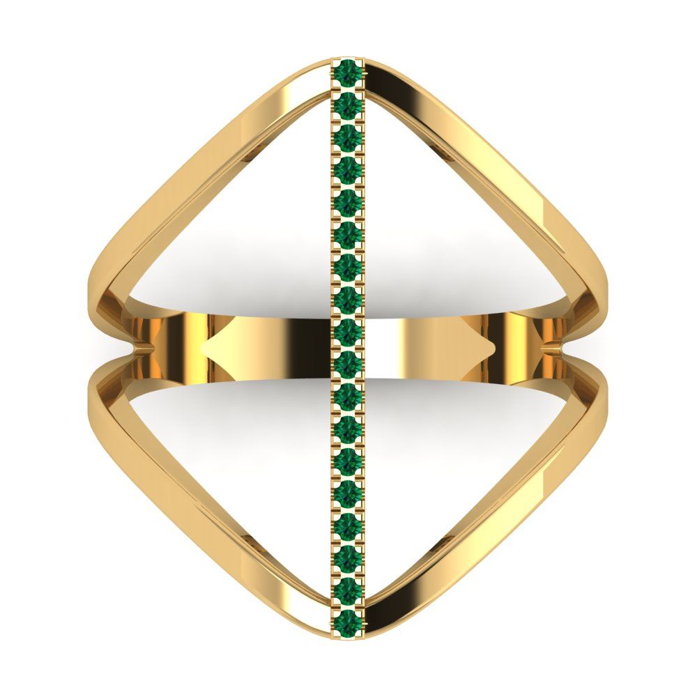 0.09 cttw Simulated Emerald Statement Engagement Ring - Solid Gold (Round Cut,1.0mm)