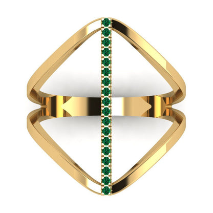 0.09 cttw Simulated Emerald Statement Engagement Ring - Solid Gold (Round Cut,1.0mm)