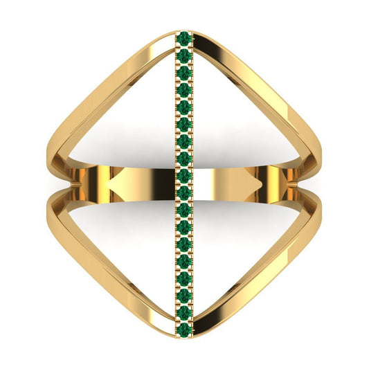 0.09 cttw Simulated Emerald Statement Engagement Ring - Solid Yellow Gold (VVS1, Round Cut,1.0mm)