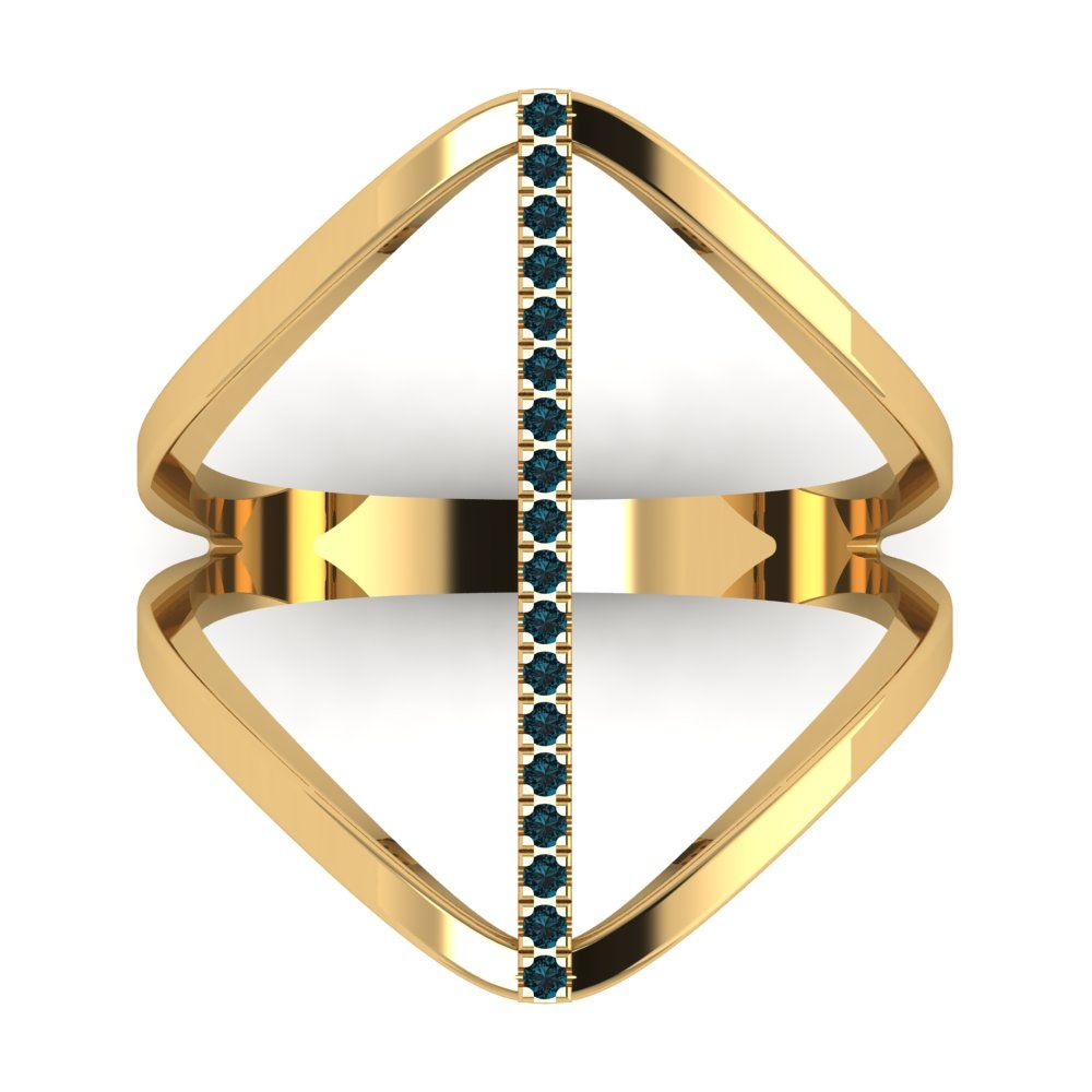 0.09 cttw Natural London Blue Topaz Statement Engagement Ring - Solid Yellow Gold (VVS1, Round Cut,1.0mm)