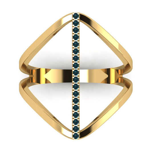 0.09 cttw Natural London Blue Topaz Statement Engagement Ring - Solid Yellow Gold (VVS1, Round Cut,1.0mm)