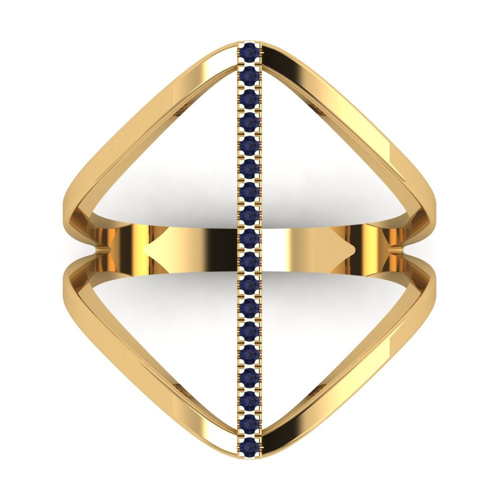 0.09 cttw Simulated Blue Sapphire Statement Engagement Ring - Solid Yellow Gold (VVS1, Round Cut,1.0mm)