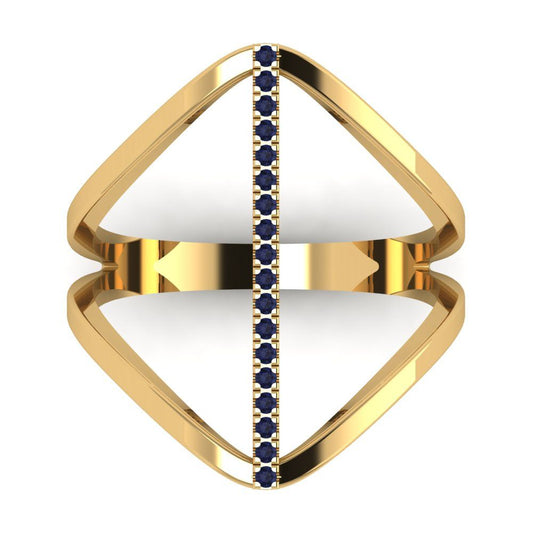 0.09 cttw Simulated Blue Sapphire Statement Engagement Ring - Solid Yellow Gold (VVS1, Round Cut,1.0mm)