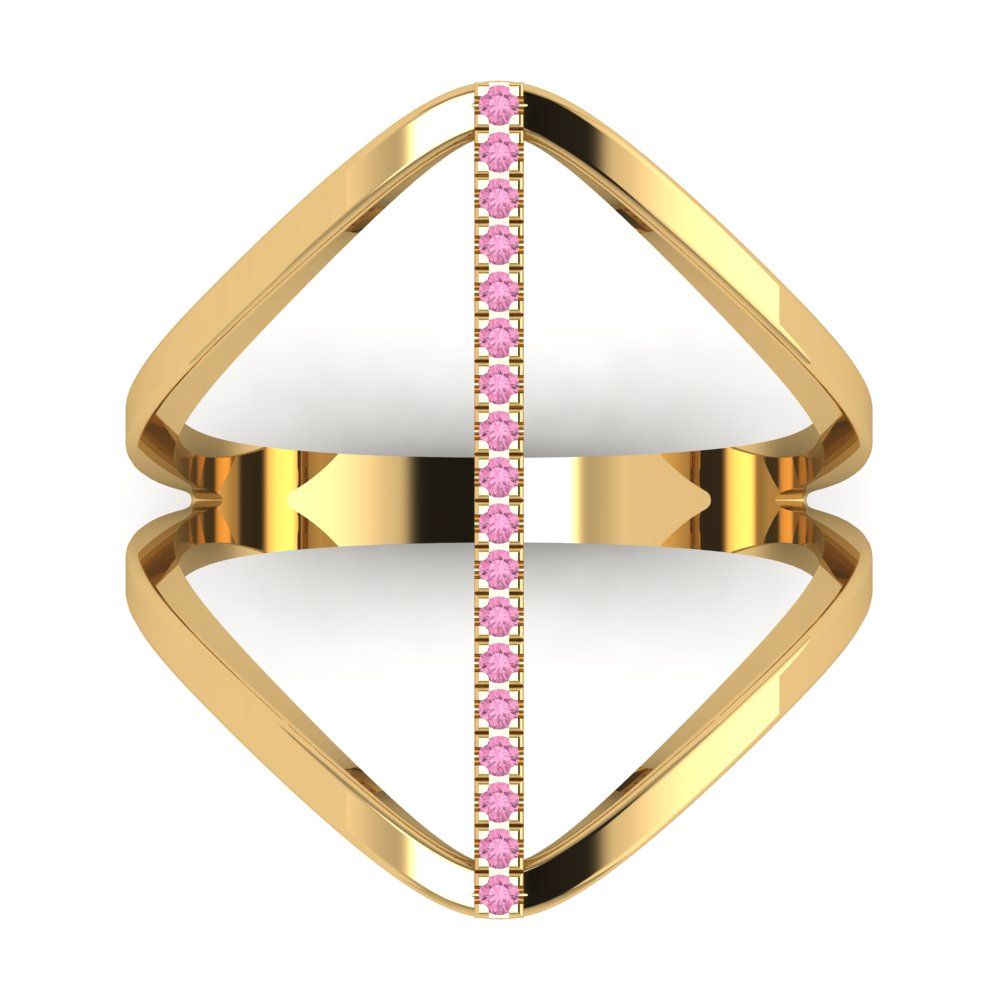 0.09 cttw Zirconia Simulated Pink Diamond Statement Engagement Ring - Solid Yellow Gold (VVS1, Round Cut,1.0mm)