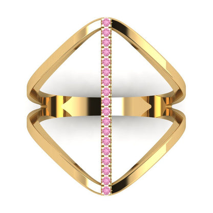 0.09 cttw Zirconia Simulated Pink Diamond Statement Engagement Ring - Solid Yellow Gold (VVS1, Round Cut,1.0mm)