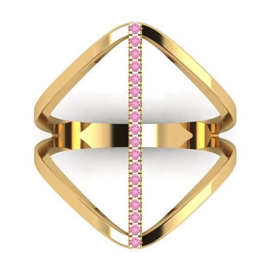 0.09 cttw Zirconia Simulated Pink Diamond Statement Engagement Ring - Solid Yellow Gold (VVS1, Round Cut,1.0mm)