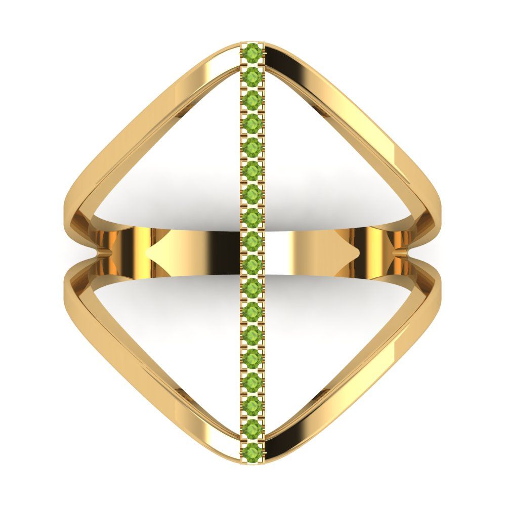 0.09 cttw Natural Peridot Statement Engagement Ring - Solid Gold (Round Cut,1.0mm)