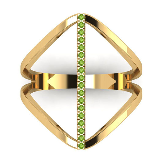 0.09 cttw Natural Peridot Statement Engagement Ring - Solid Yellow Gold (VVS1, Round Cut,1.0mm)