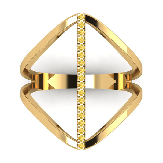 0.09 cttw Natural Citrine Statement Engagement Ring - Solid Yellow Gold (VVS1, Round Cut,1.0mm)