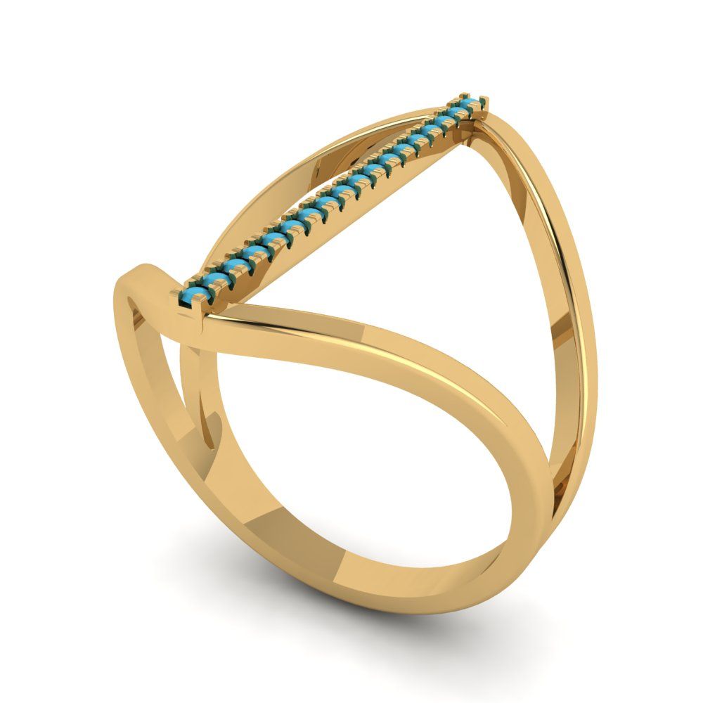 0.09 cttw Simulated Turquoise Statement Engagement Ring - Solid Yellow Gold (VVS1, Round Cut,1.0mm)