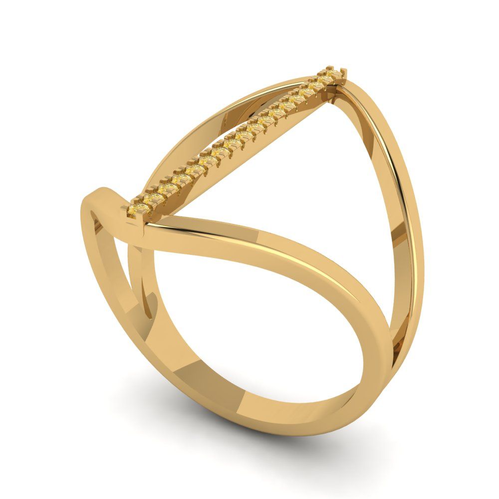 0.09 cttw Zirconia Simulated Yellow Diamond Statement Engagement Ring - Solid Yellow Gold (VVS1, Round Cut,1.0mm)