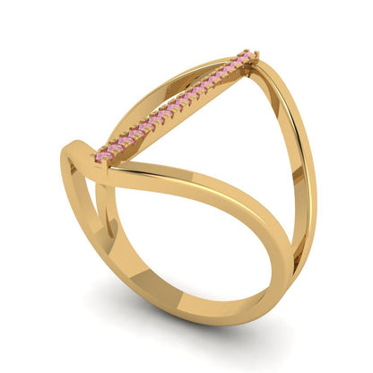 0.09 cttw Zirconia Simulated Pink Diamond Statement Engagement Ring - Solid Yellow Gold (VVS1, Round Cut,1.0mm)