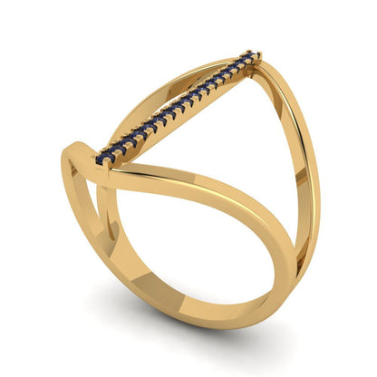 0.09 cttw Simulated Blue Sapphire Statement Engagement Ring - Solid Yellow Gold (VVS1, Round Cut,1.0mm)