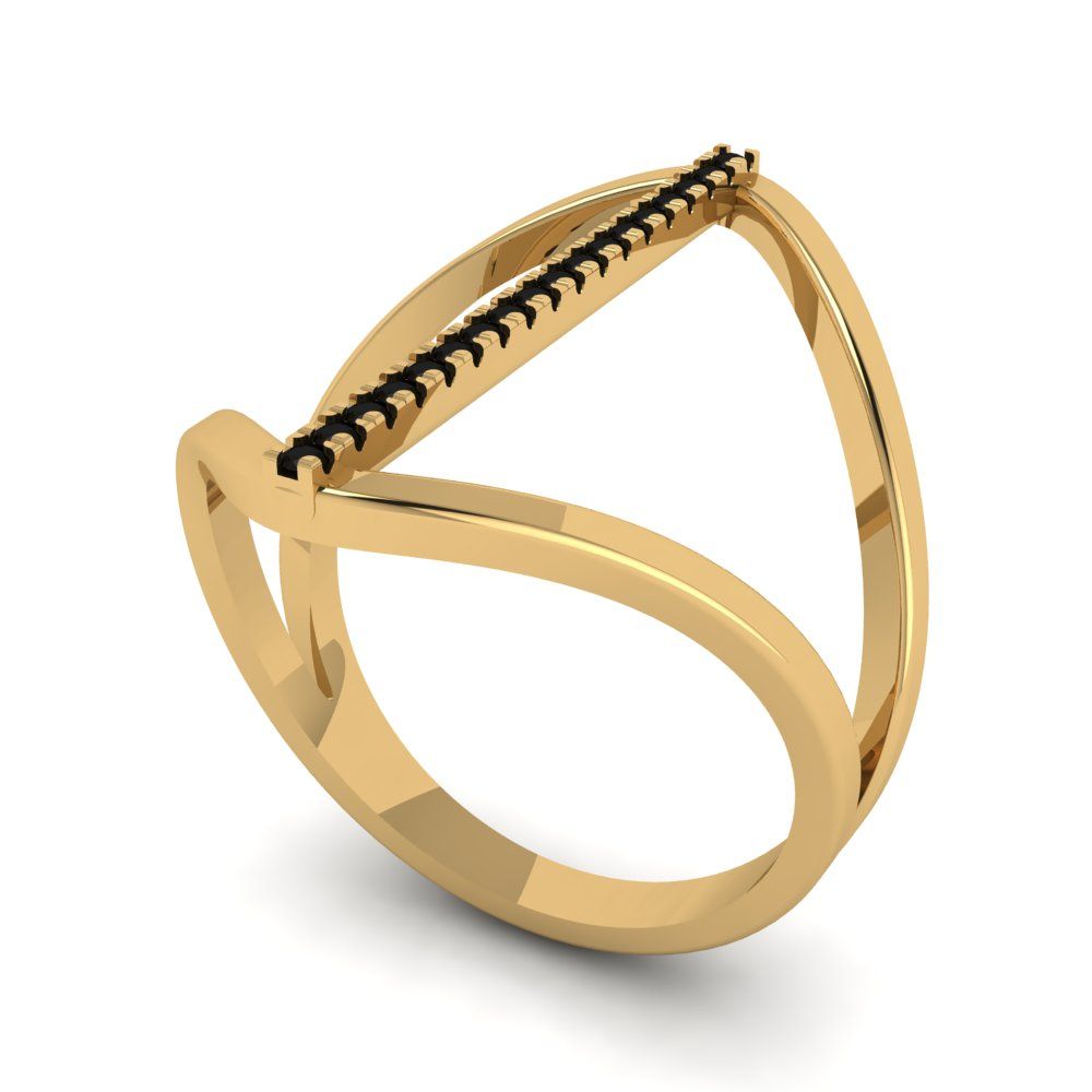 0.09 cttw Natural Onyx Statement Engagement Ring - Solid Yellow Gold (VVS1, Round Cut,1.0mm)